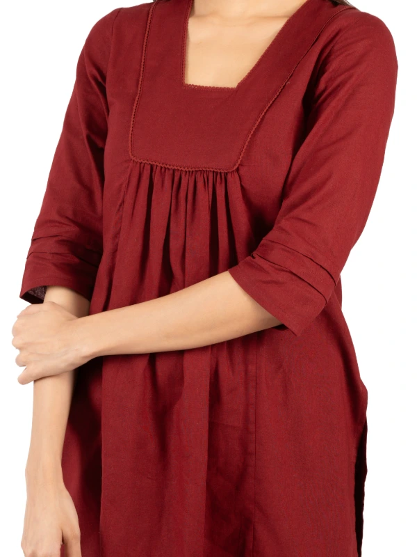 Maroon Cotton Kurta With Matching Pant Set 3