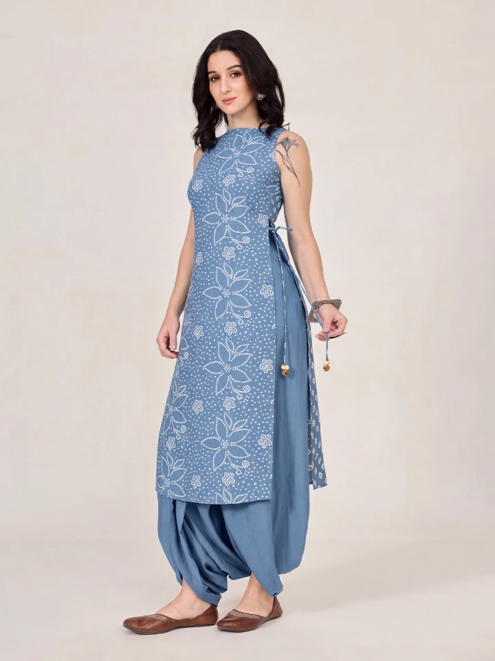 Blue Bandhani Printed Long Kurta