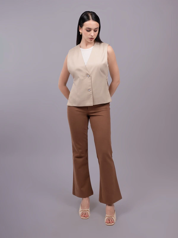 Beige Formal V Neck Sleeveless Waistcoat 6