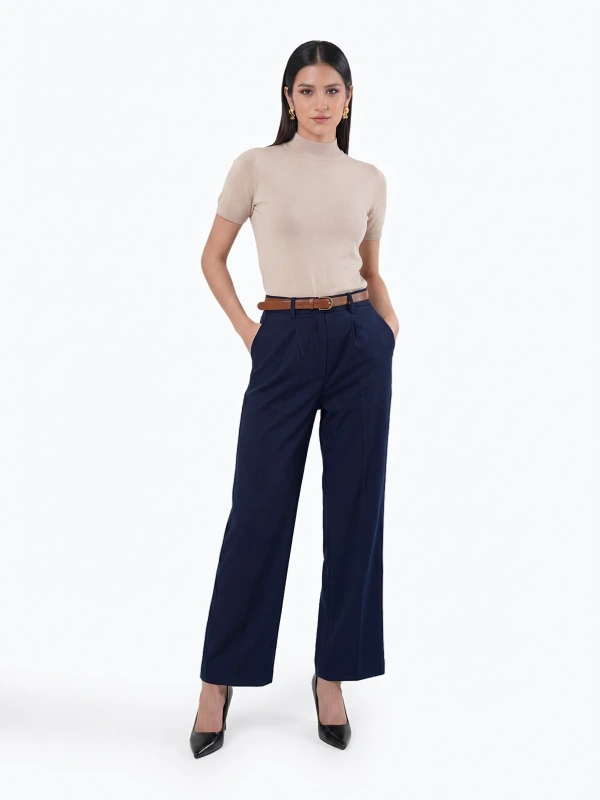 Blue High Rise Straight Fit Pants for Women 2