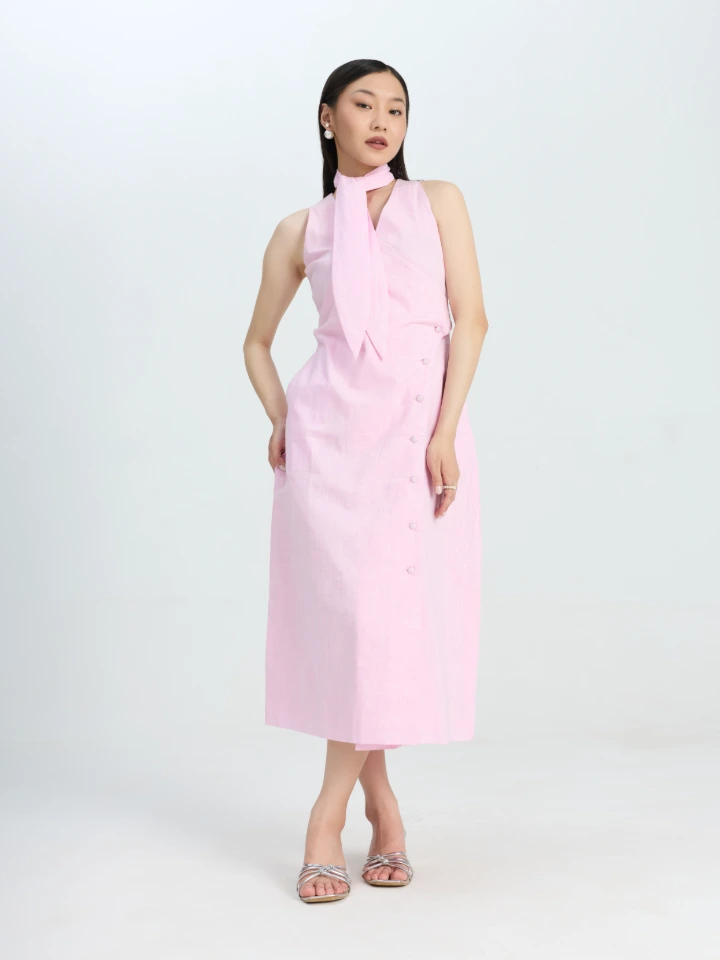 Light Pink Formal Dress With Scarf Tie For Women Zlataa