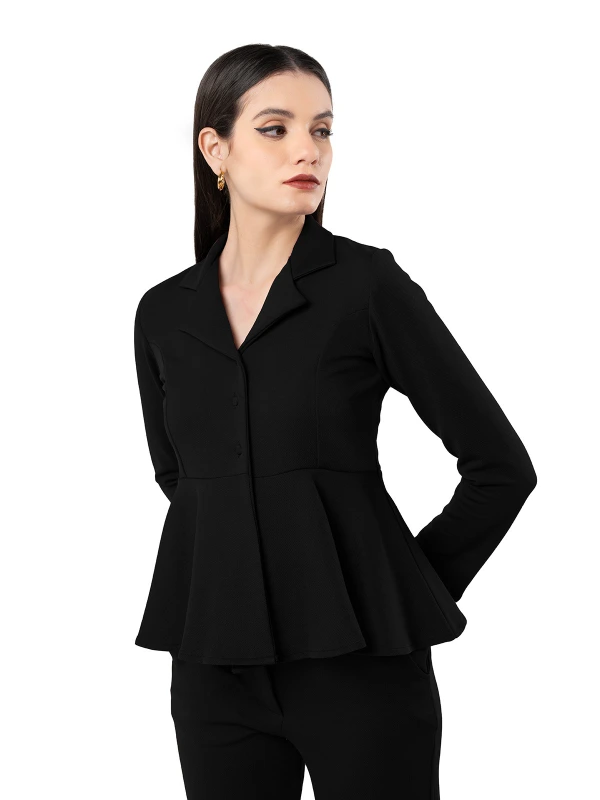 Black Peplum Top And Flared Pant Co-Ord Set 4