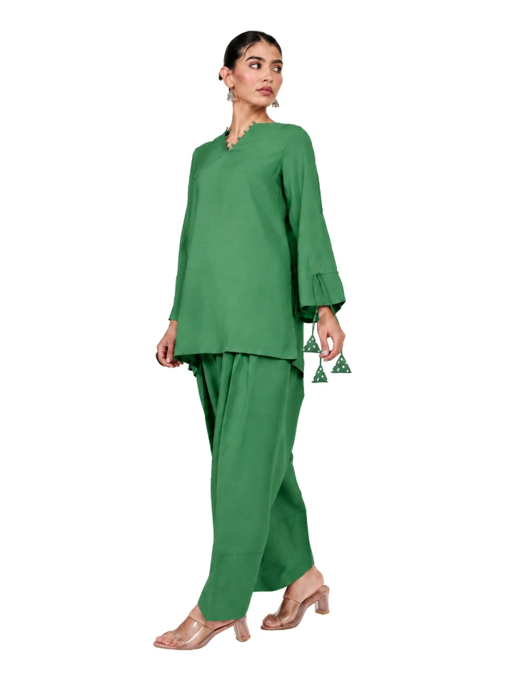 Green A-Line Kurta & Farshi Pants Set
