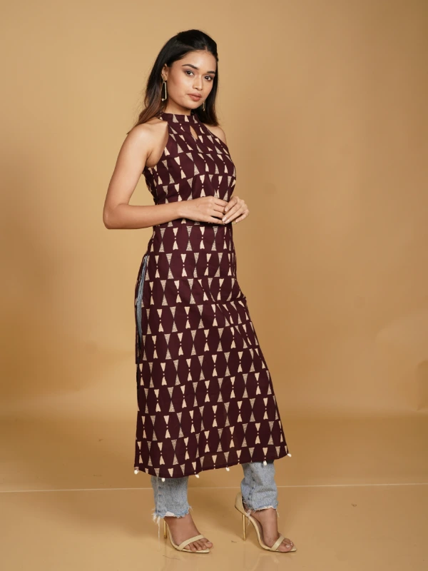 Maroon Printed Cotton Halter Neck Kurta 6