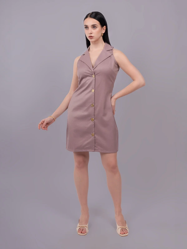 Mauve Formal Lapel Collar Sleeveless Shirt Dress 3
