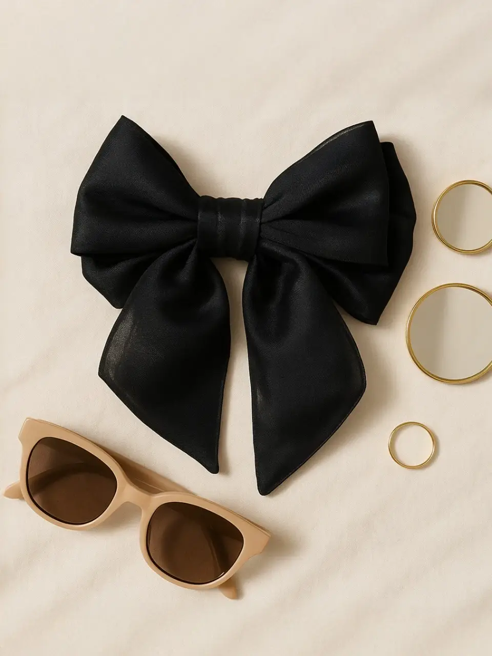 Vintage Black Double Bow Hair Clip with Scarf