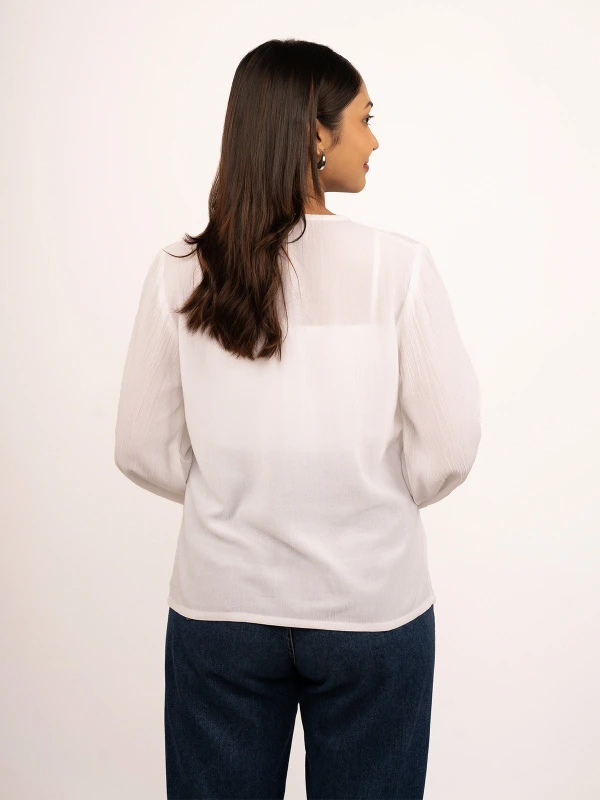 White Solid Top With Bishop Sleeves 3